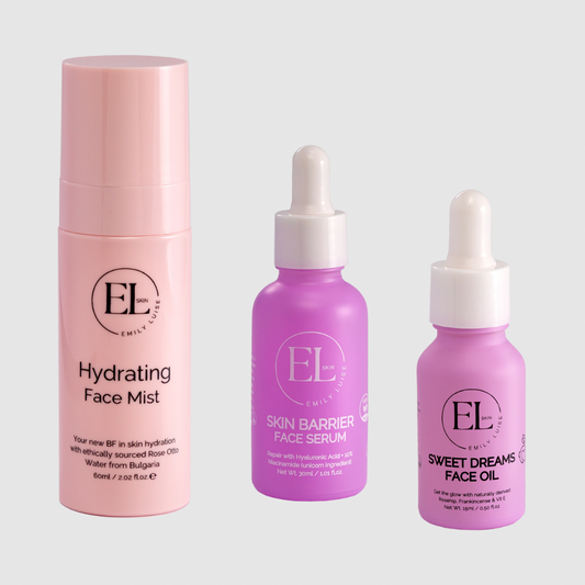 Three skincare products from EL Skin Care on a light gray background